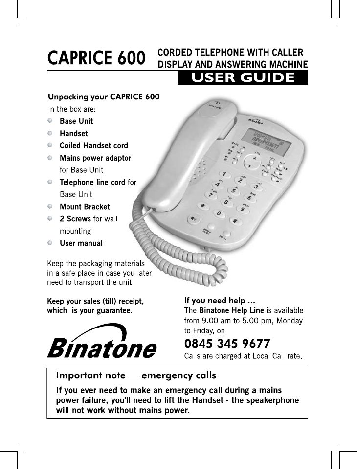 Binatone phones user manuals