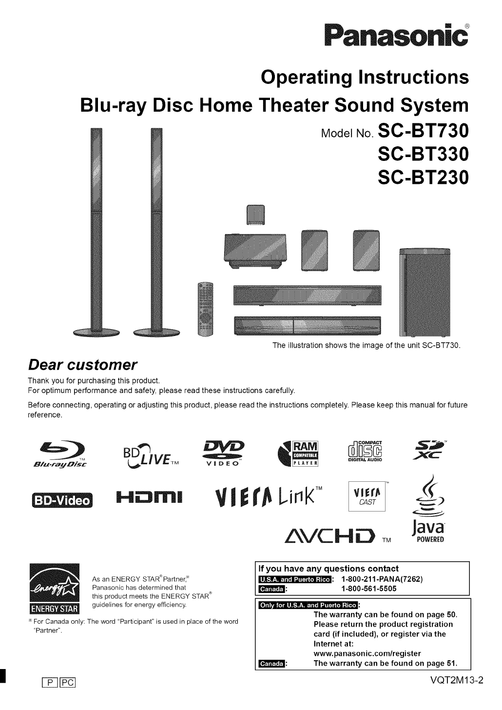 Panasonic Home Theater System SC-BT330 User Guide | ManualsOnline.com