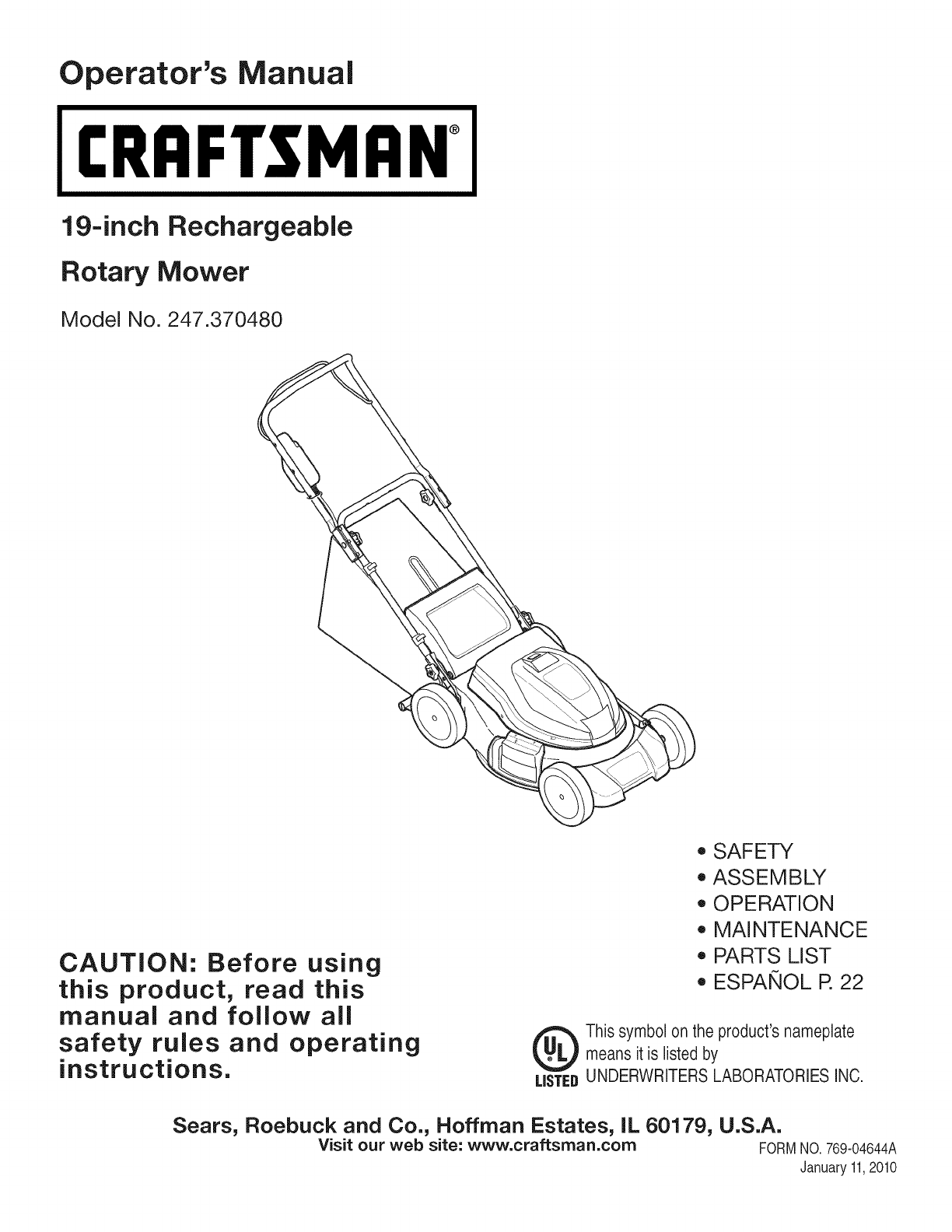 Craftsman Lawn Mower 247.370480 User Guide | ManualsOnline.com