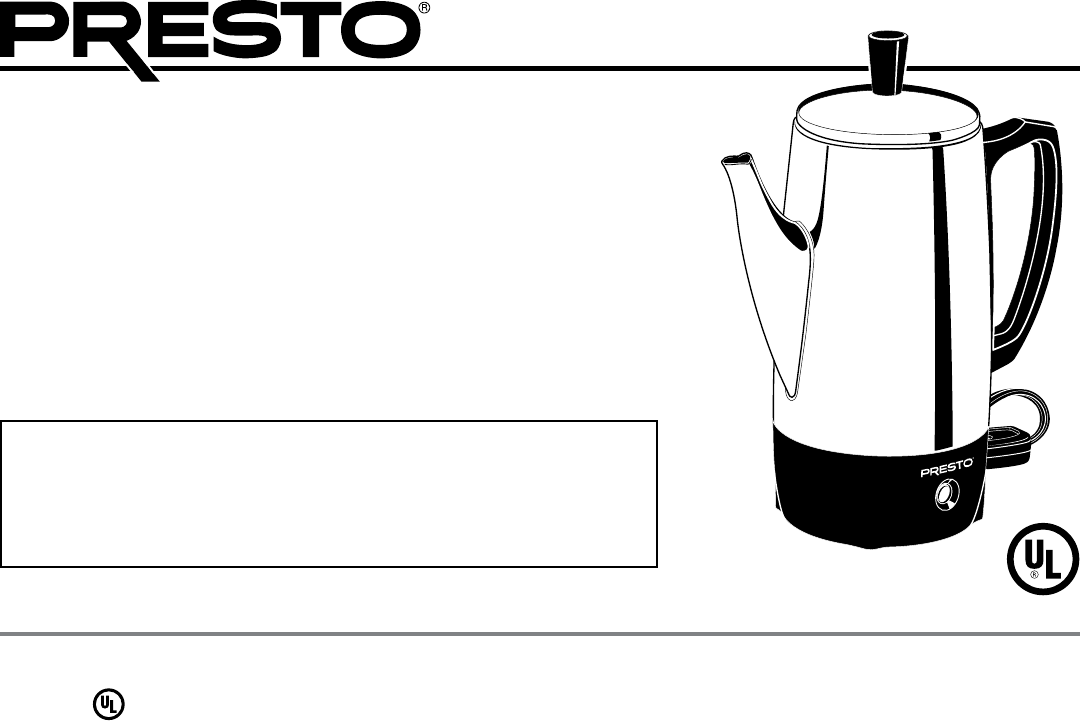 Presto Â® 6-Cup Stainless Steel Coffee Maker Instruction Manual