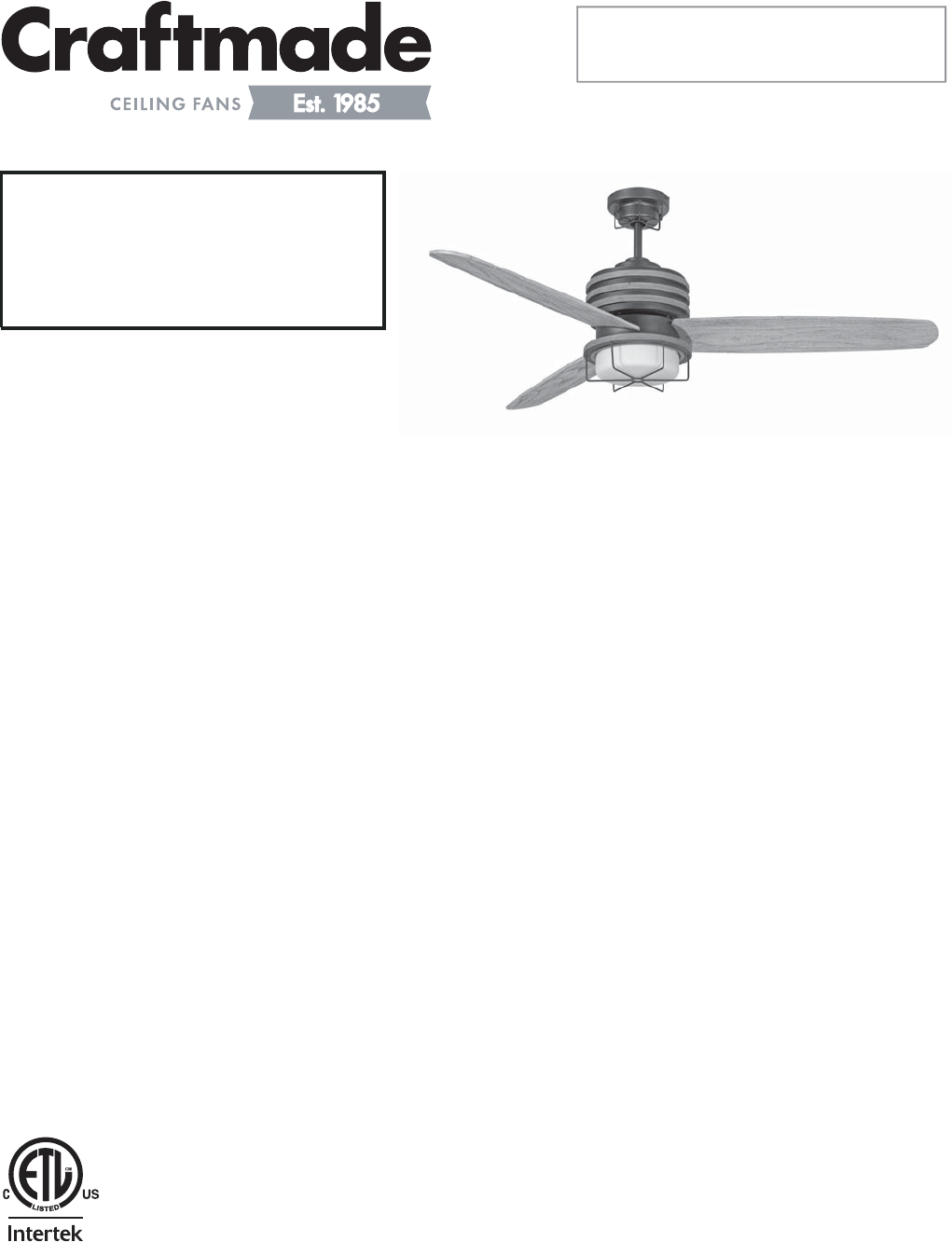 Craftmade Outdoor Ceiling Fan Mor54esp3 User Guide