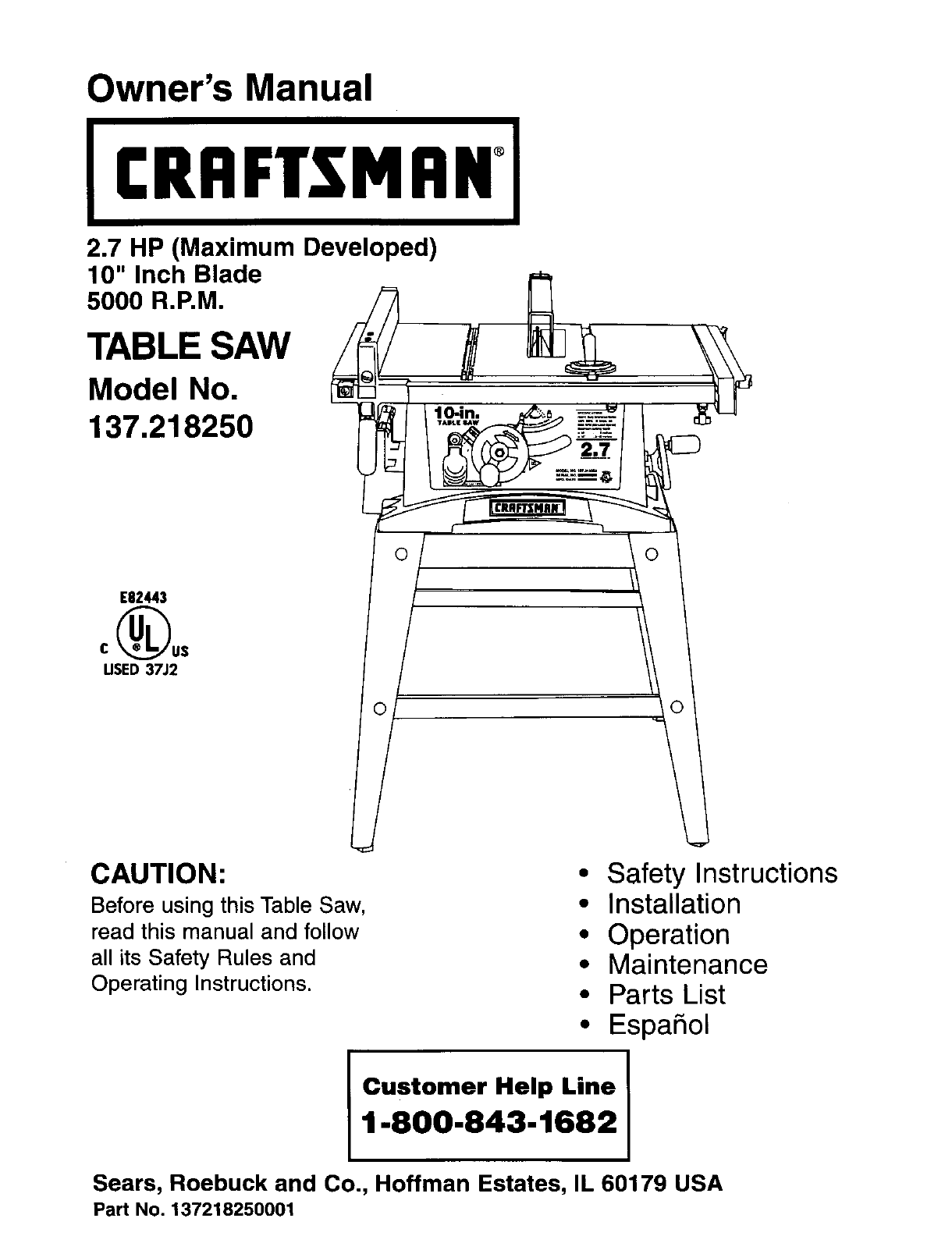 Craftsman Saw 137.21825 User Guide | ManualsOnline.com