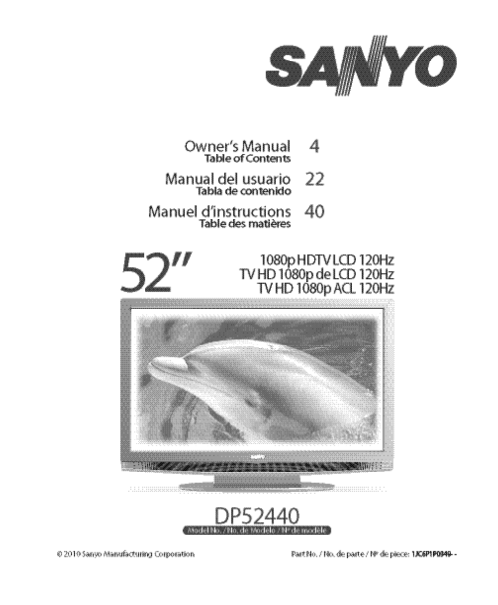 Sanyo Flat Panel Television DP52440 User Guide | ManualsOnline.com