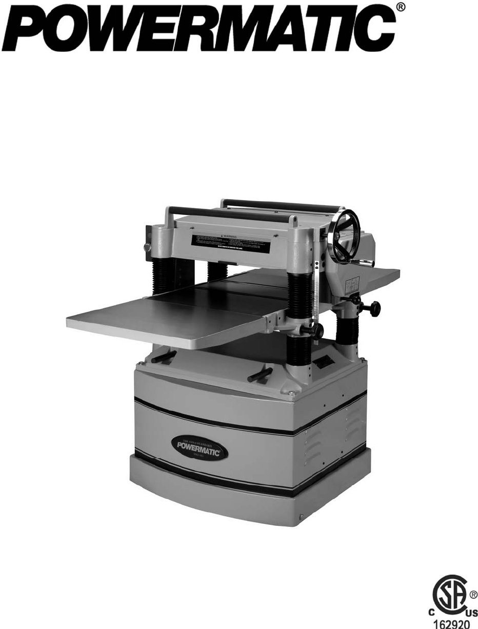 Powermatic Planer 209 User Guide | ManualsOnline.com