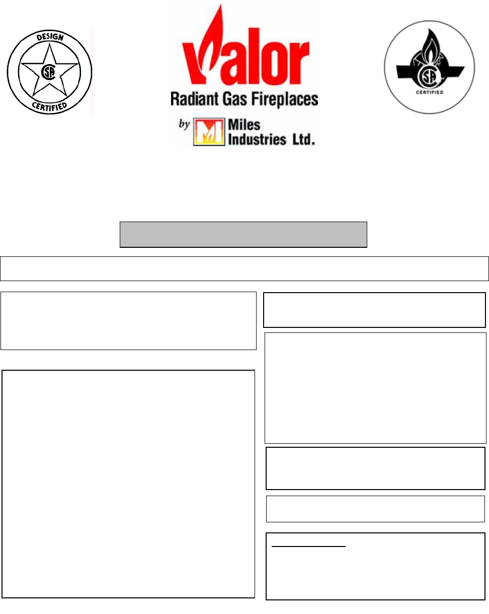 Valor Fireplaces Indoor Fireplace 535xap User Guide