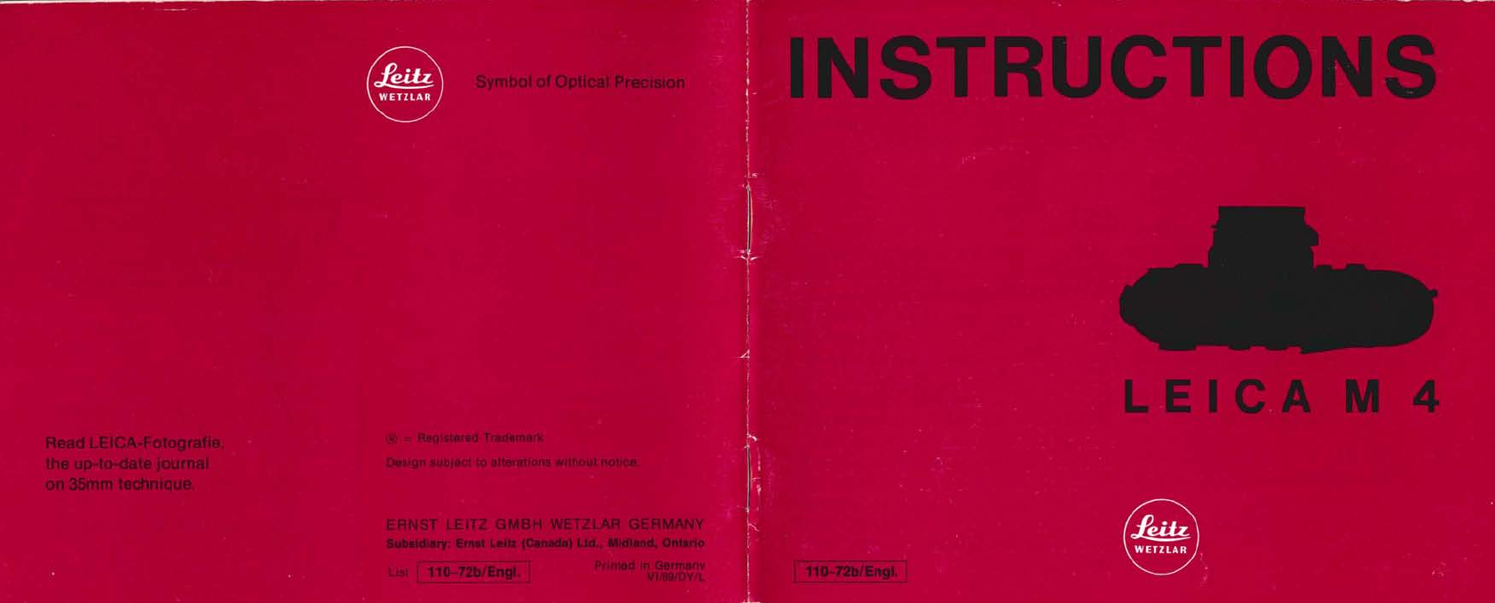 Original Leica M4 Instruction Manual 