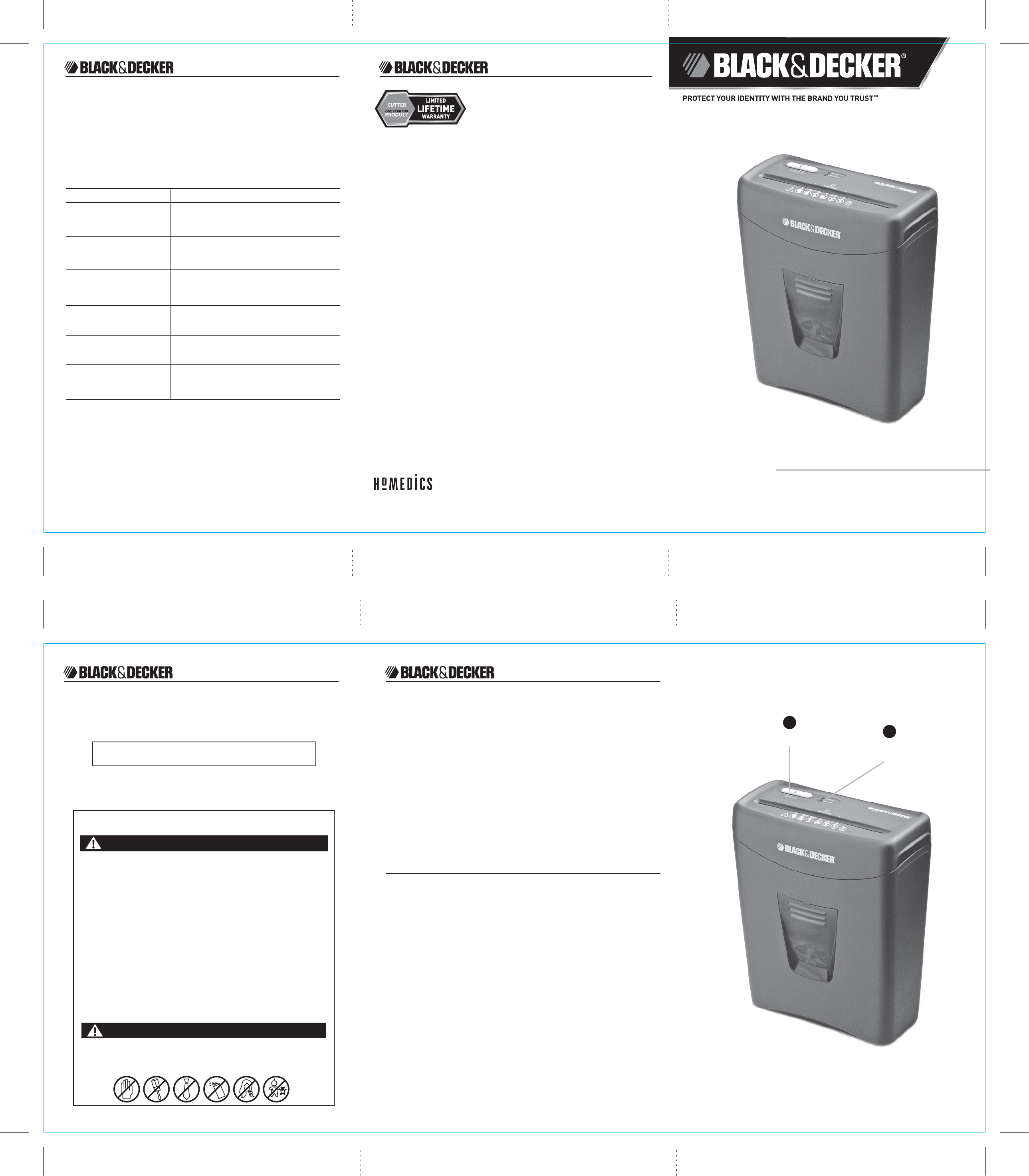Black & Decker Paper Shredder cc800 User Guide