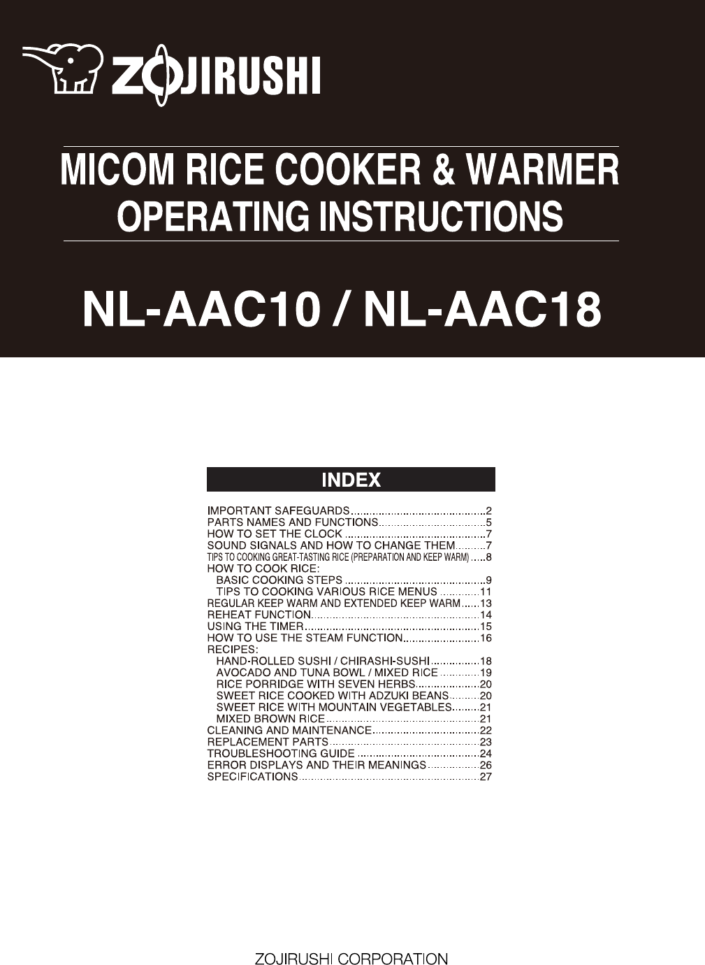 Zojirushi Rice Cooker NL-AAC10 User Guide | ManualsOnline.com
