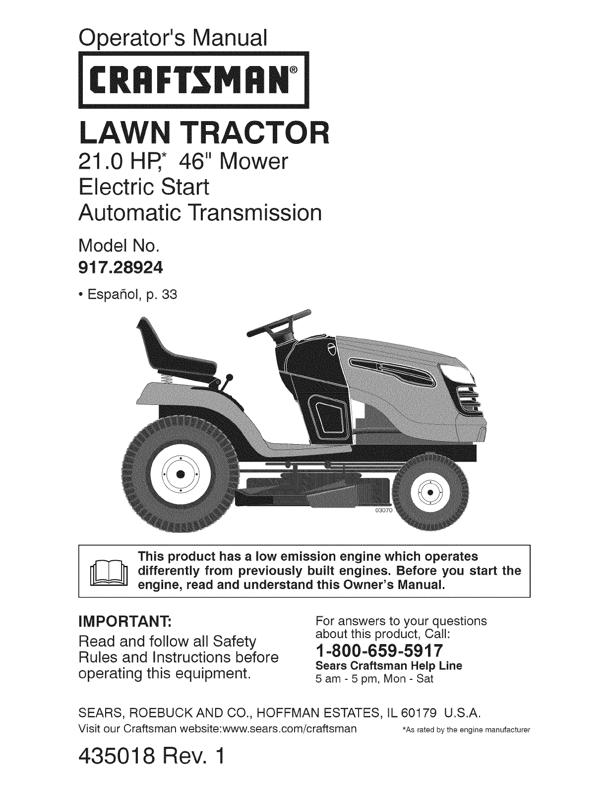Craftsman Lawn Mower 917.289244 User Guide | ManualsOnline.com