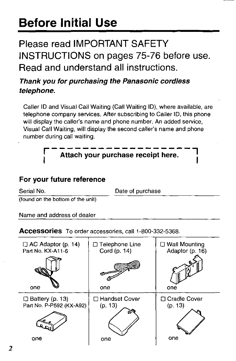 Page 2 Of Panasonic Answering Machine KC-TCC942-B User Guide ...