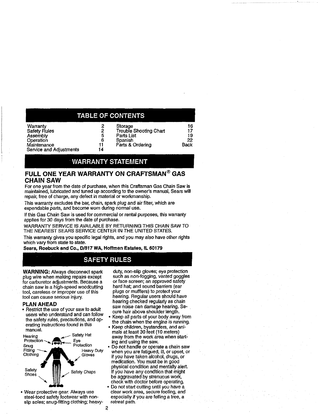 Page 2 Of Craftsman Chainsaw 358 352680 18 In Bar User