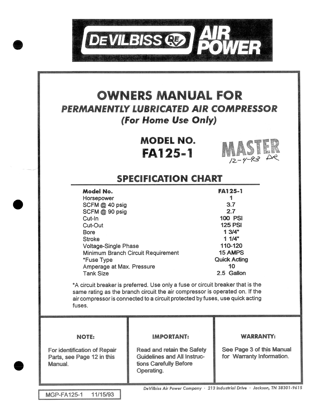 devilbiss air compressor parts