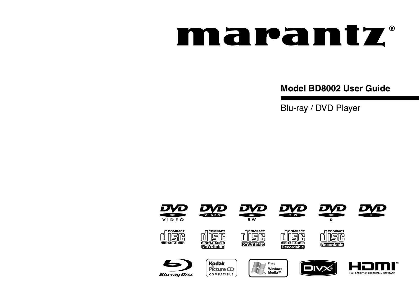 Marantz DVD Player BD8002 User Guide