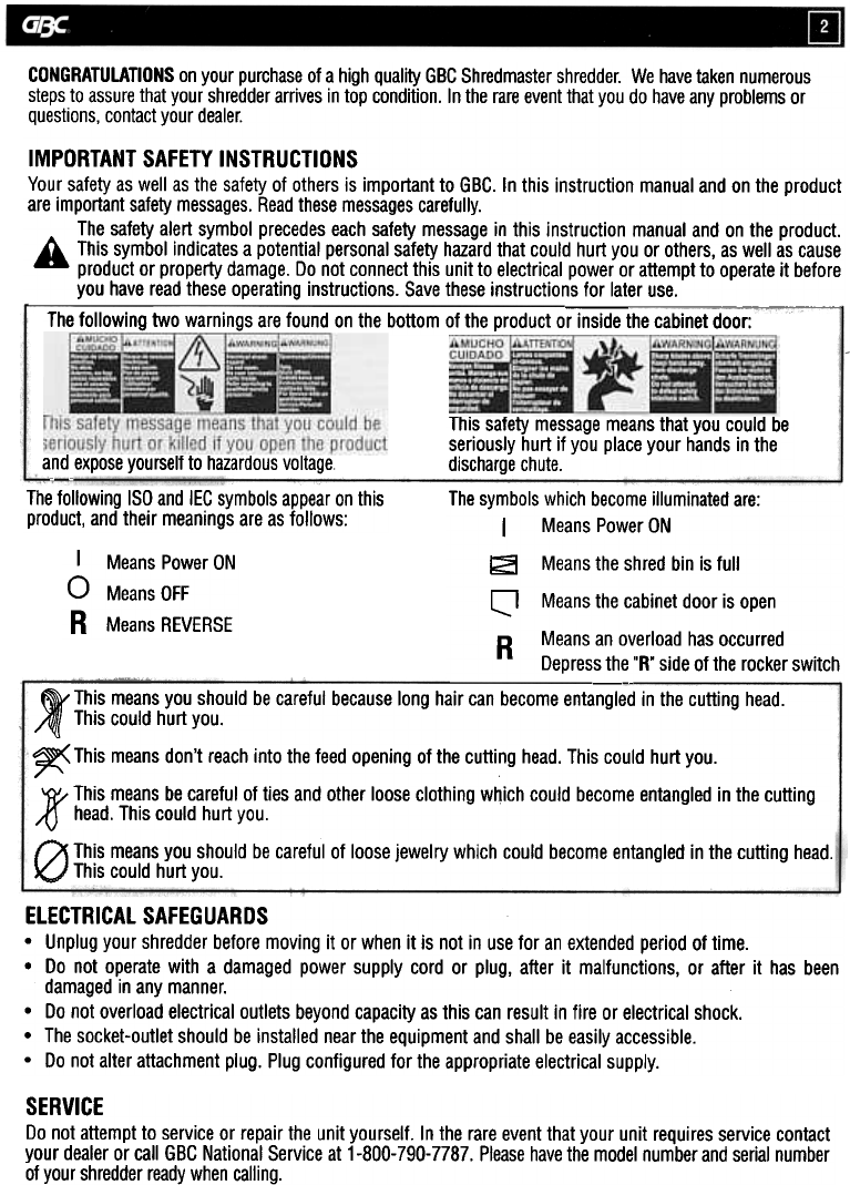 Gbc shredmaster service manual