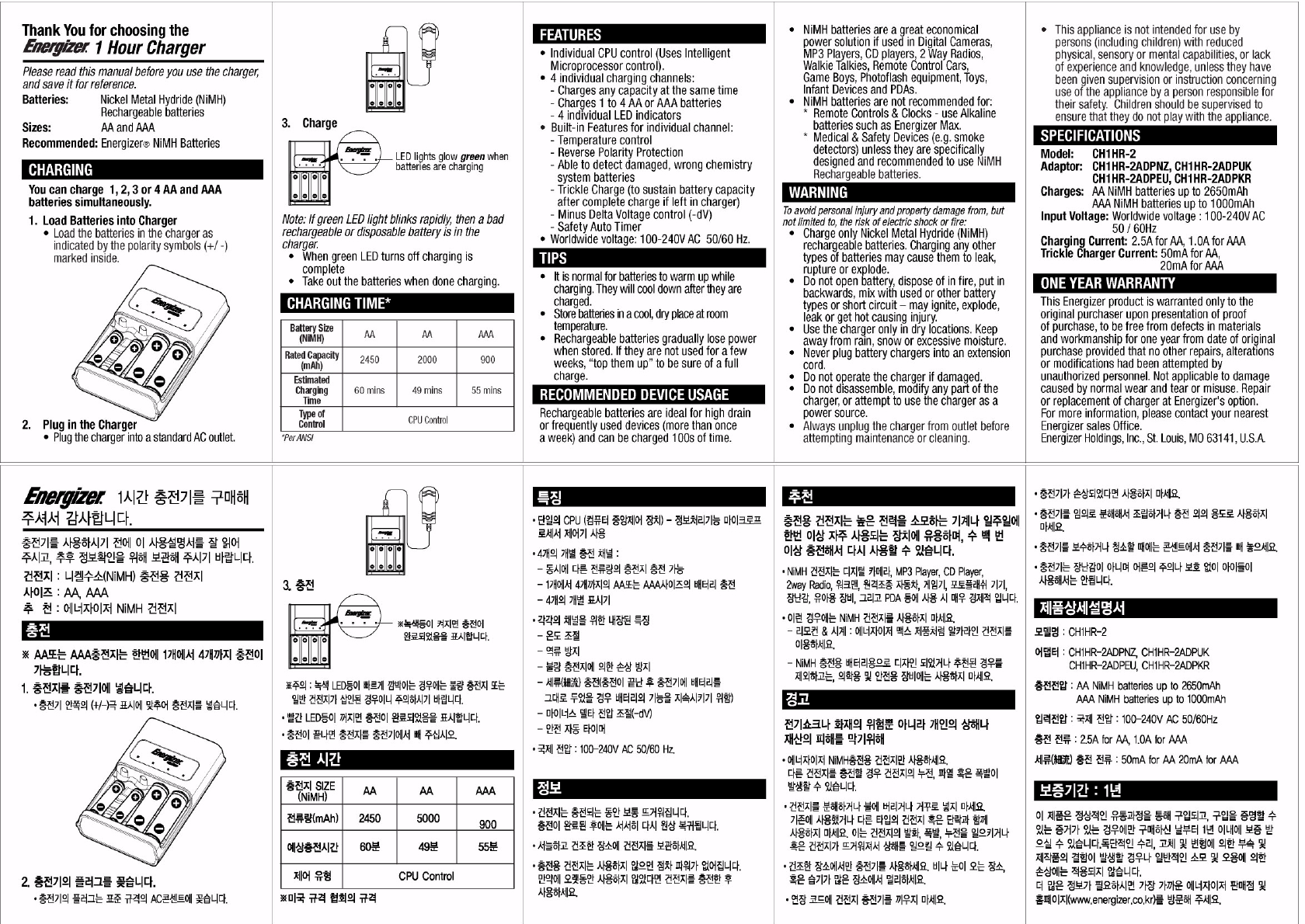 haai puree Verbeteren Energizer Battery Charger CH1HR-2 User Guide | ManualsOnline.com