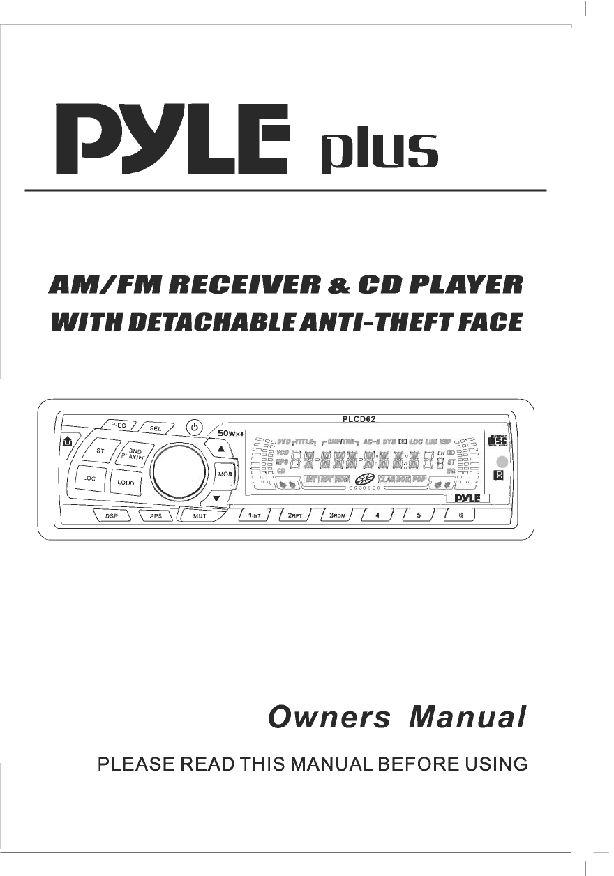 PYLE Audio Car Stereo System AM/FM Receiver/CD Player User Guide