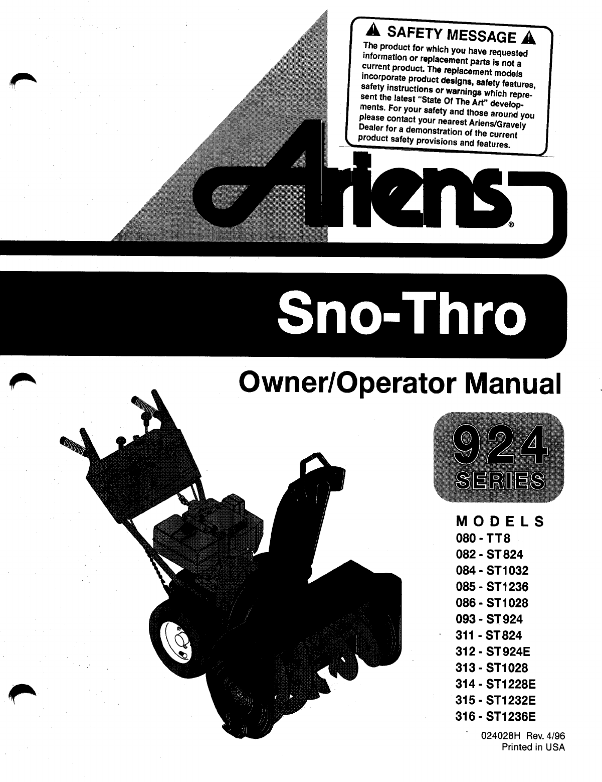 Ariens snowblower manual 824