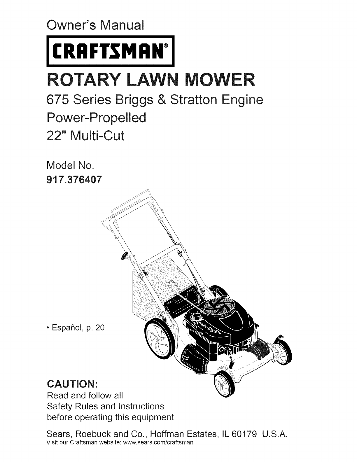 Craftsman Lawn Mower 917.376407 User Guide | ManualsOnline.com