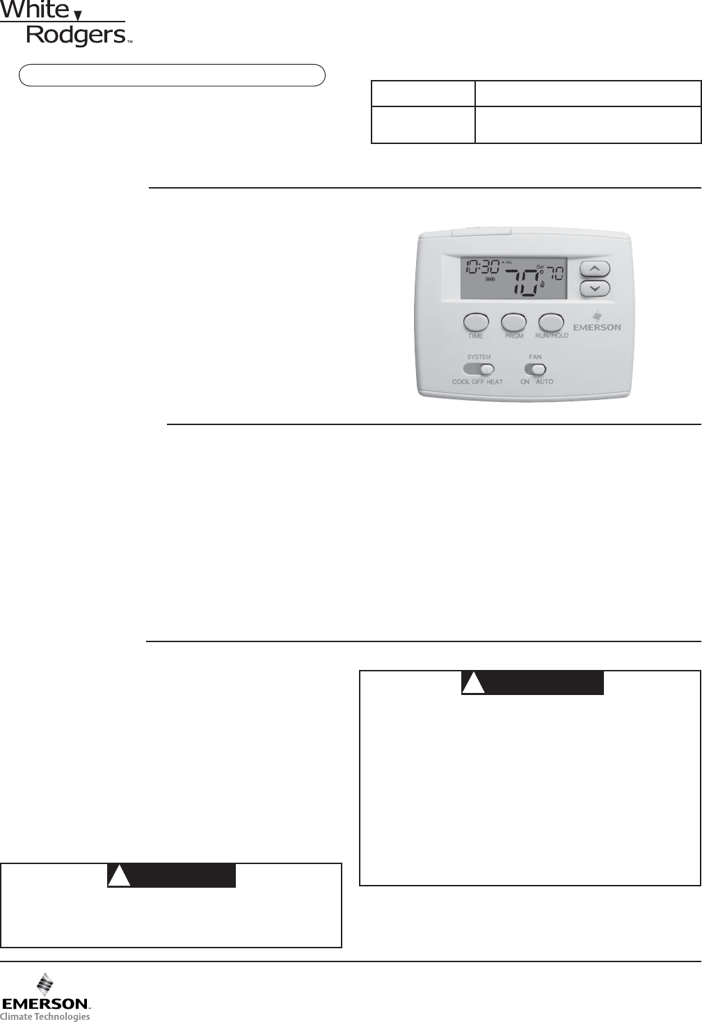 White Rodgers Thermostat 1F80-0261 User Guide | ManualsOnline.com