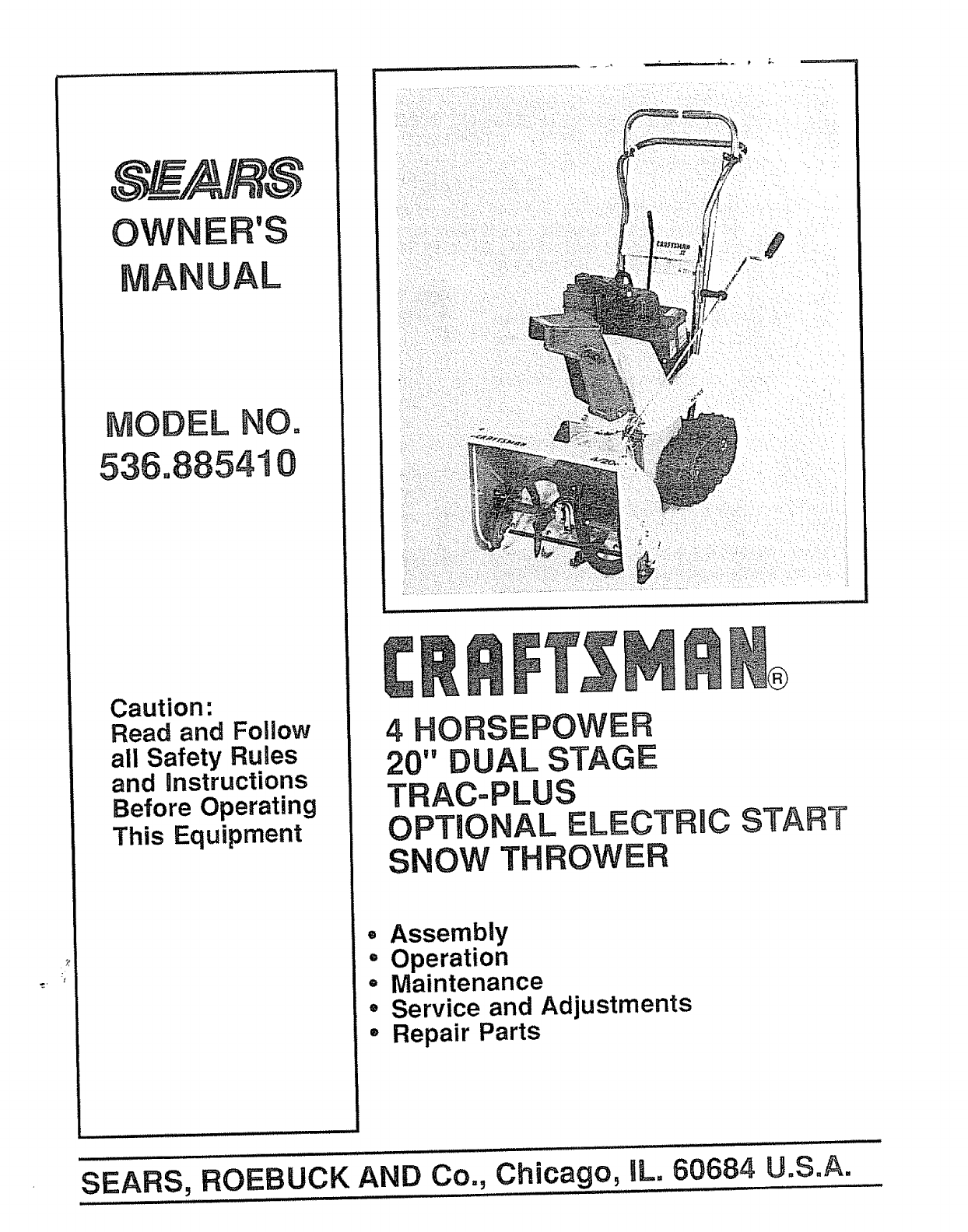 sears snow thrower parts