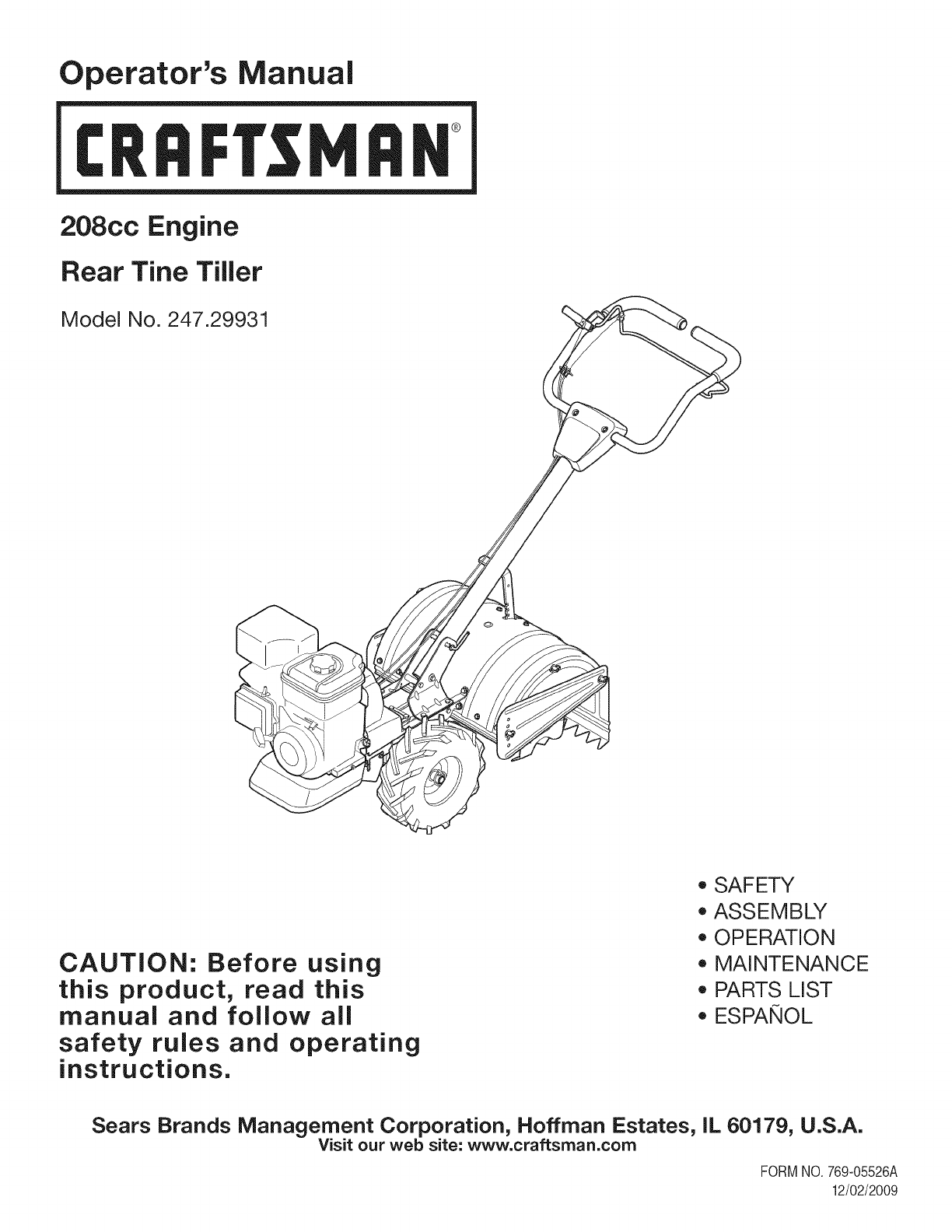 Craftsman Tiller 247.29931 User Guide | ManualsOnline.com