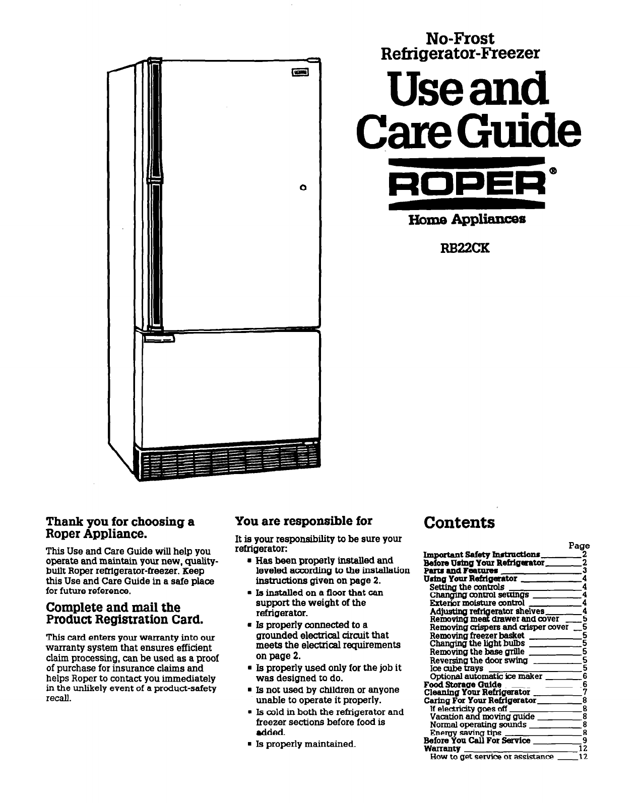 Whirlpool Refrigerator RB22CK User Guide | ManualsOnline.com