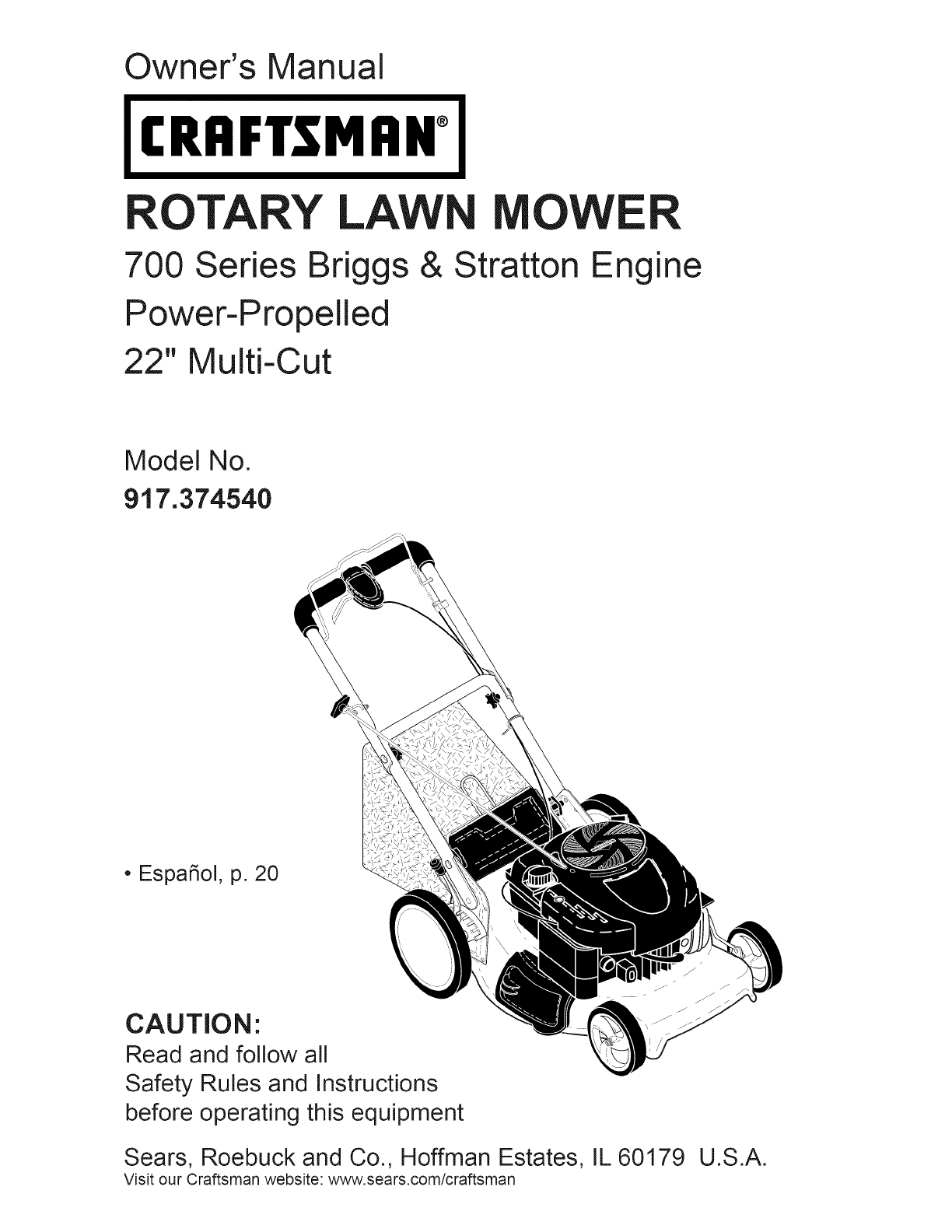 Craftsman Lawn Mower 37454 User Guide | ManualsOnline.com