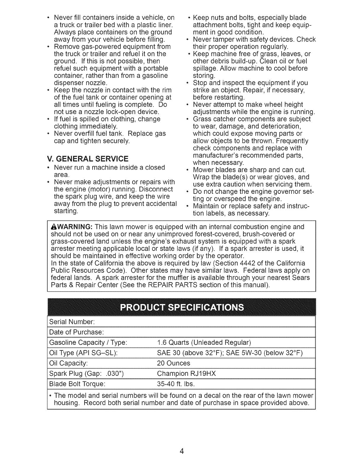 Page 4 of Craftsman Lawn Mower 917.376536 User Guide