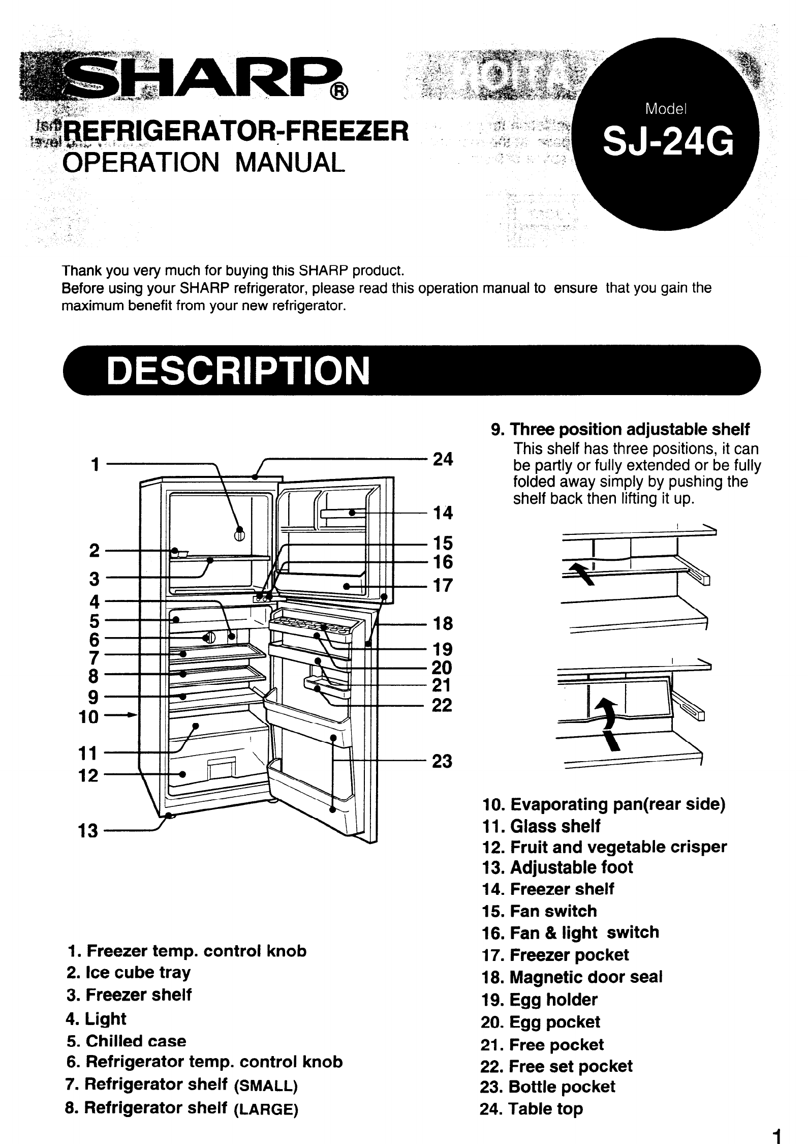 Инструкция холодильника шарп