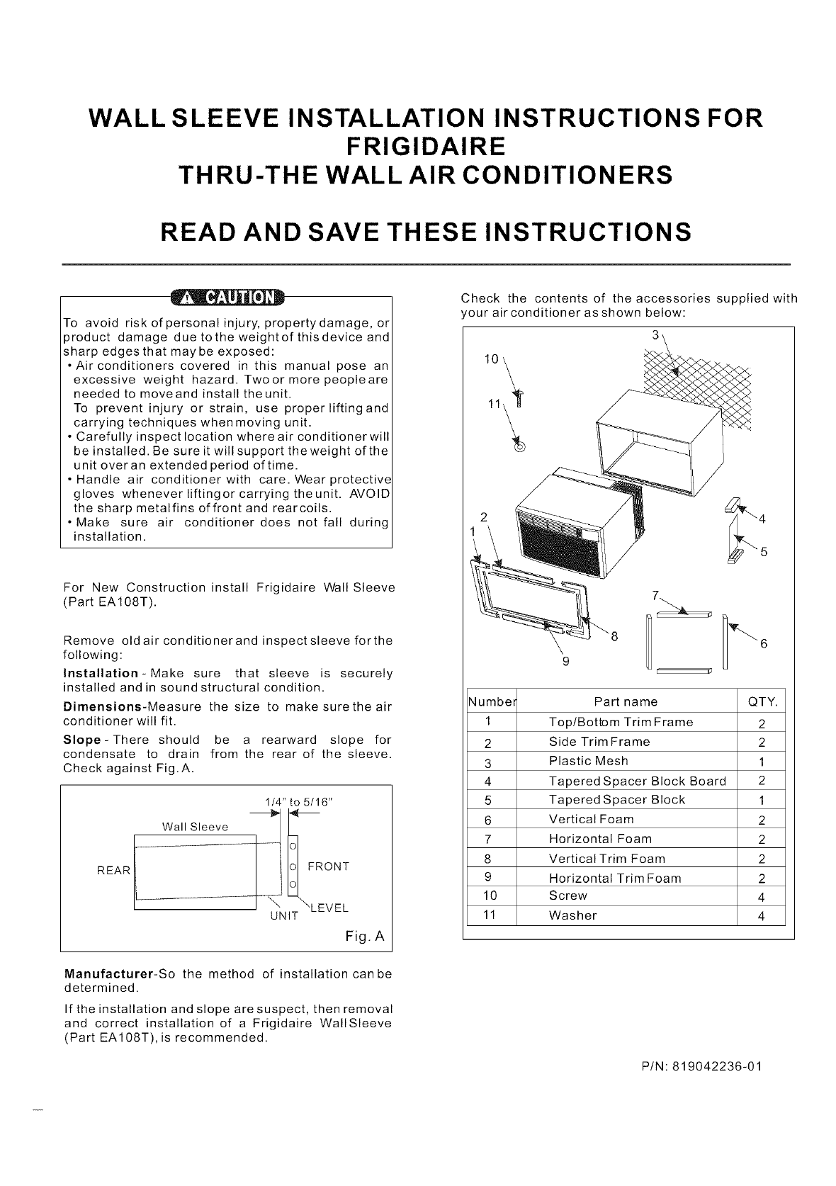 Frigidaire Air Conditioner Installation Instructions