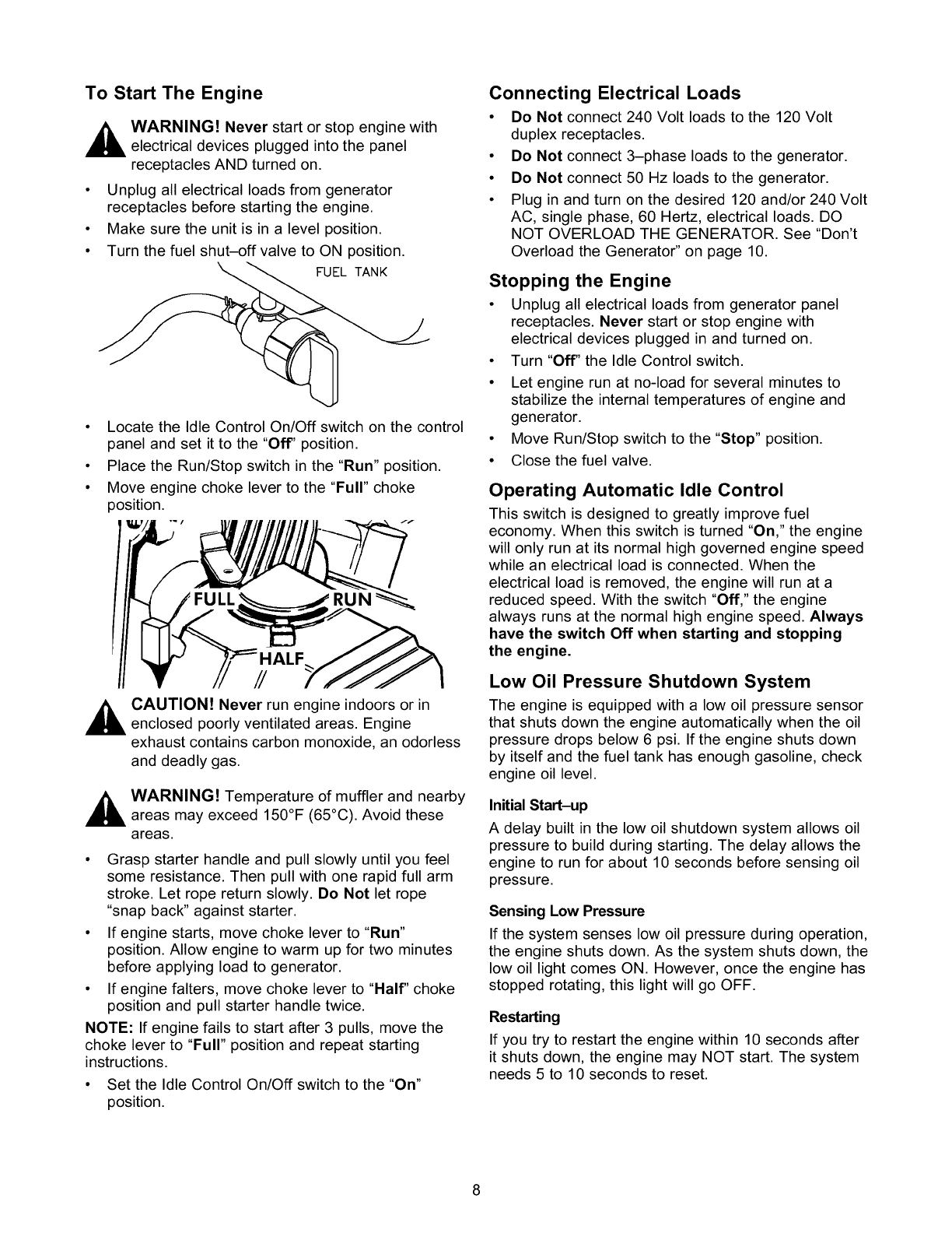 Page 8 of Craftsman Portable Generator 580.327141 User Guide