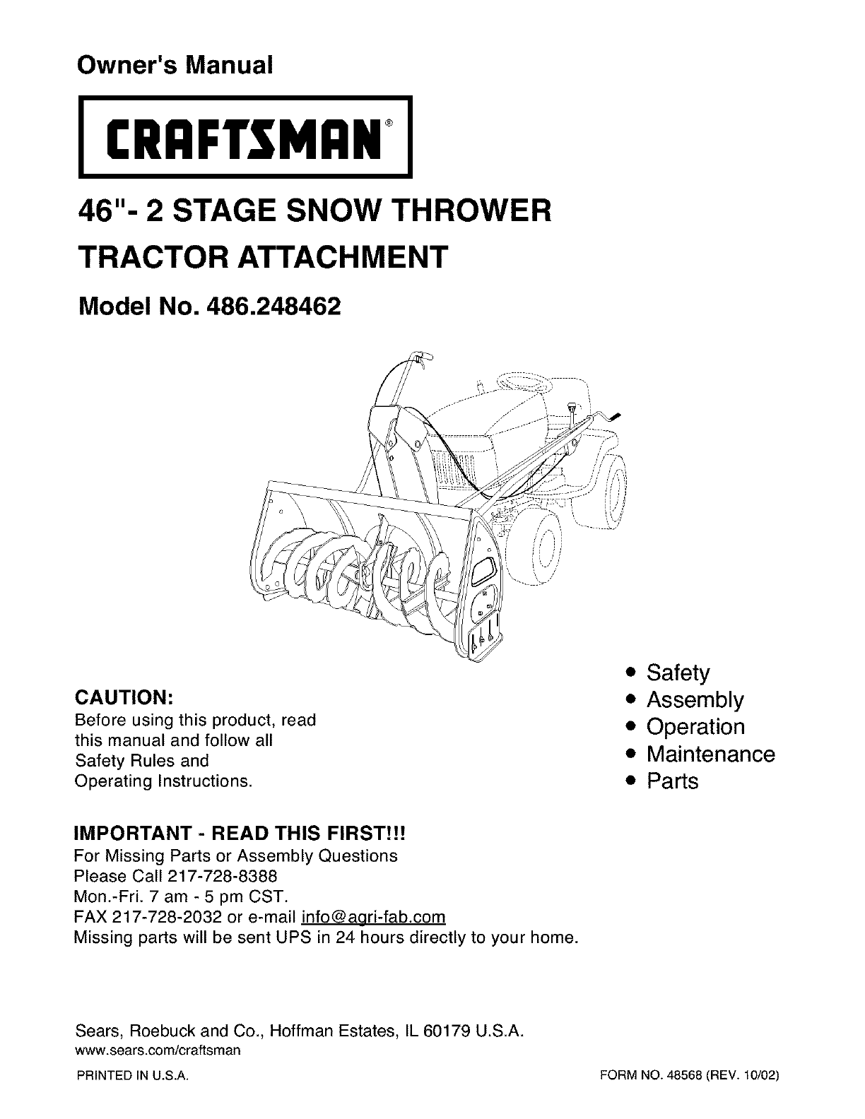 Craftsman Snow Blower 486.248462 User Guide | ManualsOnline.com