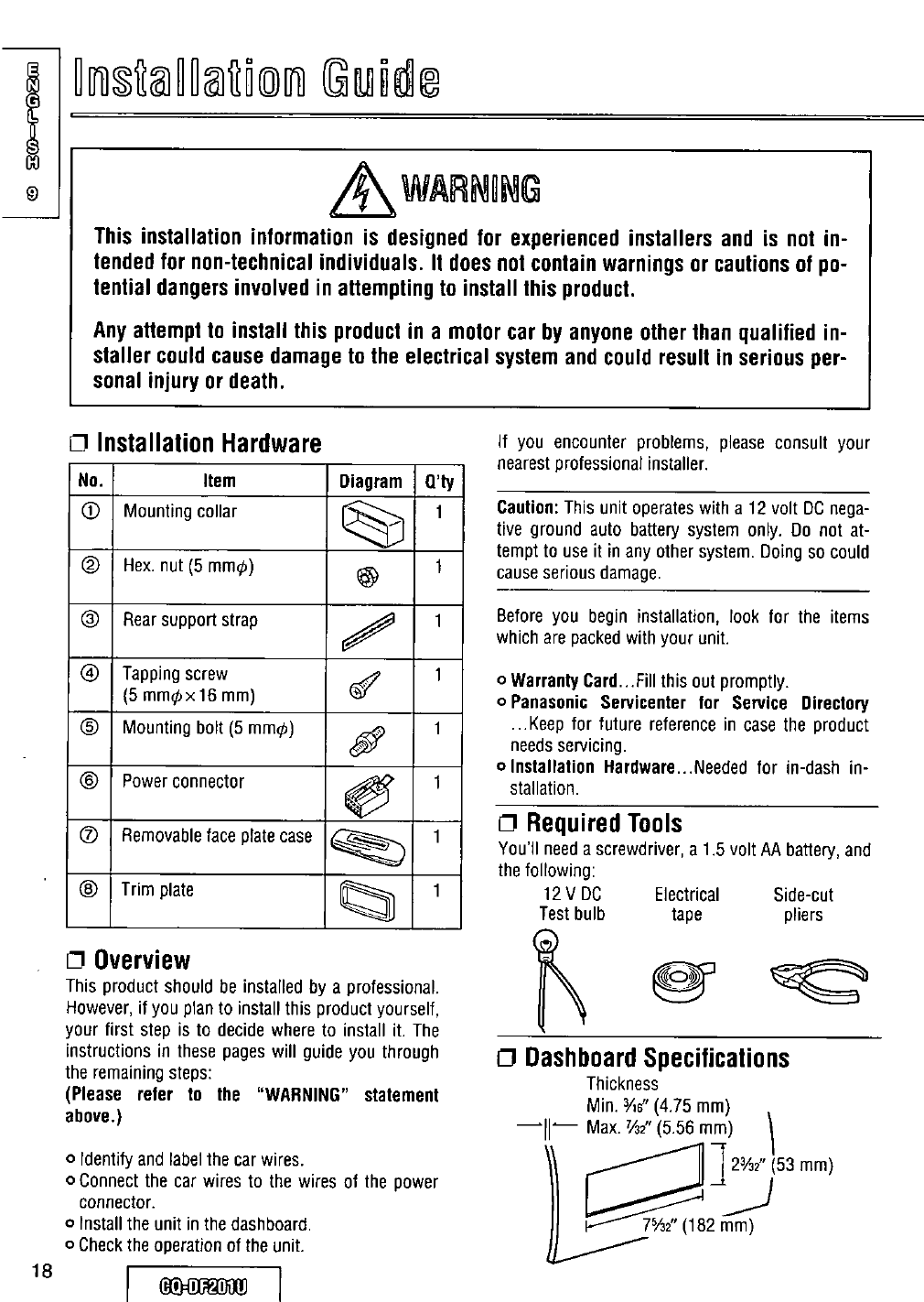 Page 18 of Panasonic Car Stereo System CQ-DF201U User Guide