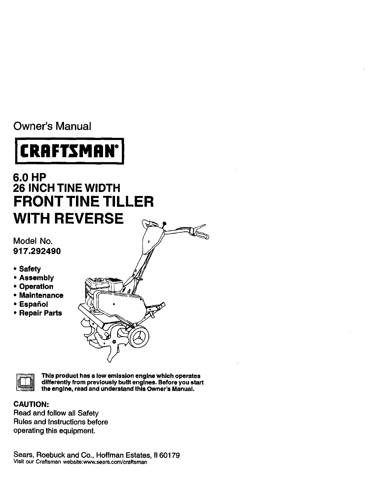 Craftsman Tiller 917.29249 User Guide | ManualsOnline.com