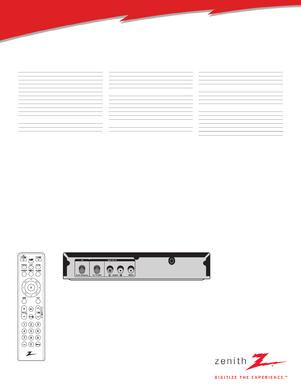 Page 2 of Zenith Digital TV Tuner Converter Box With Analog Pass-Through Specification Sheet | ManualsOnline.com