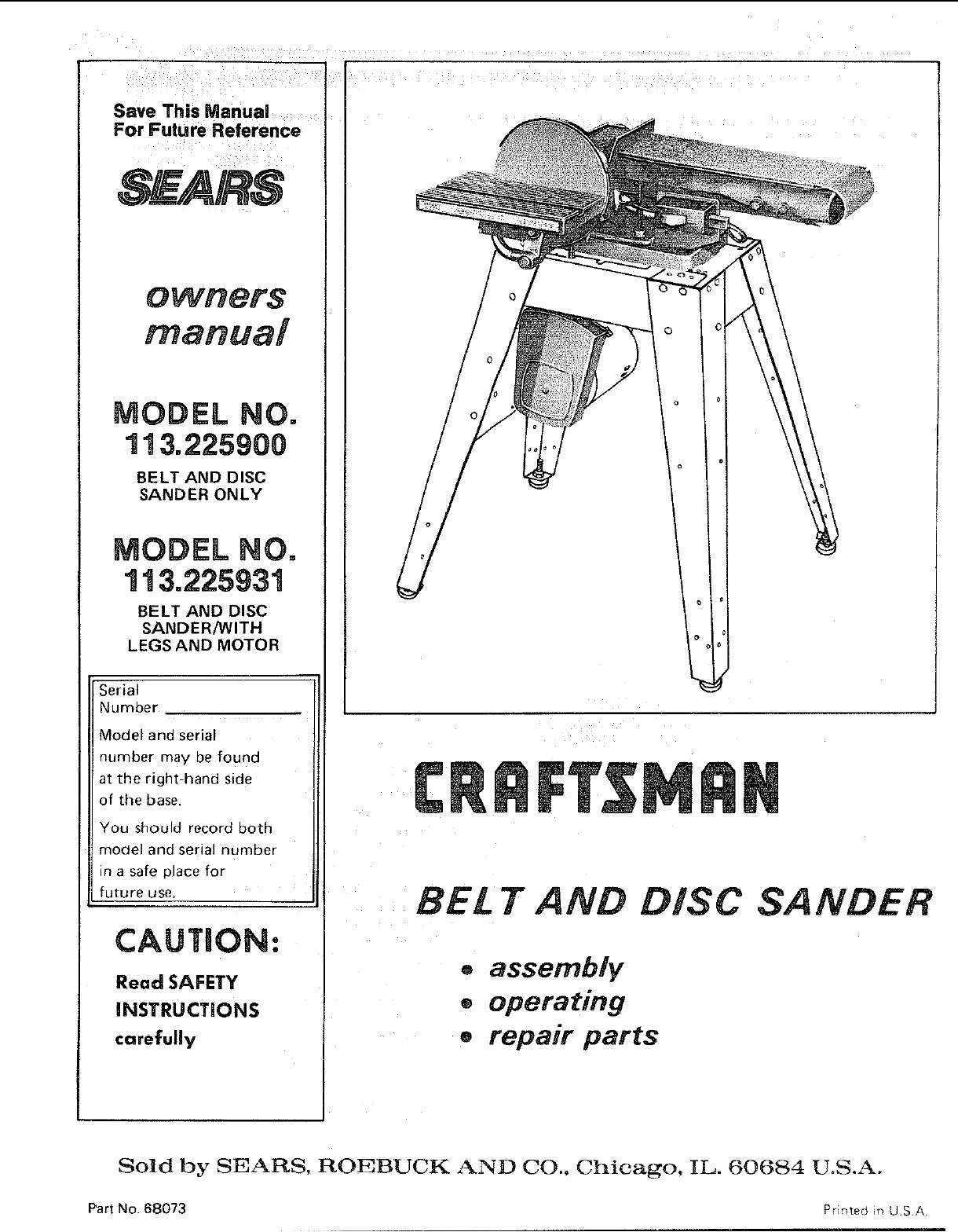 Craftsman Sander 113.225900 User Guide | 0