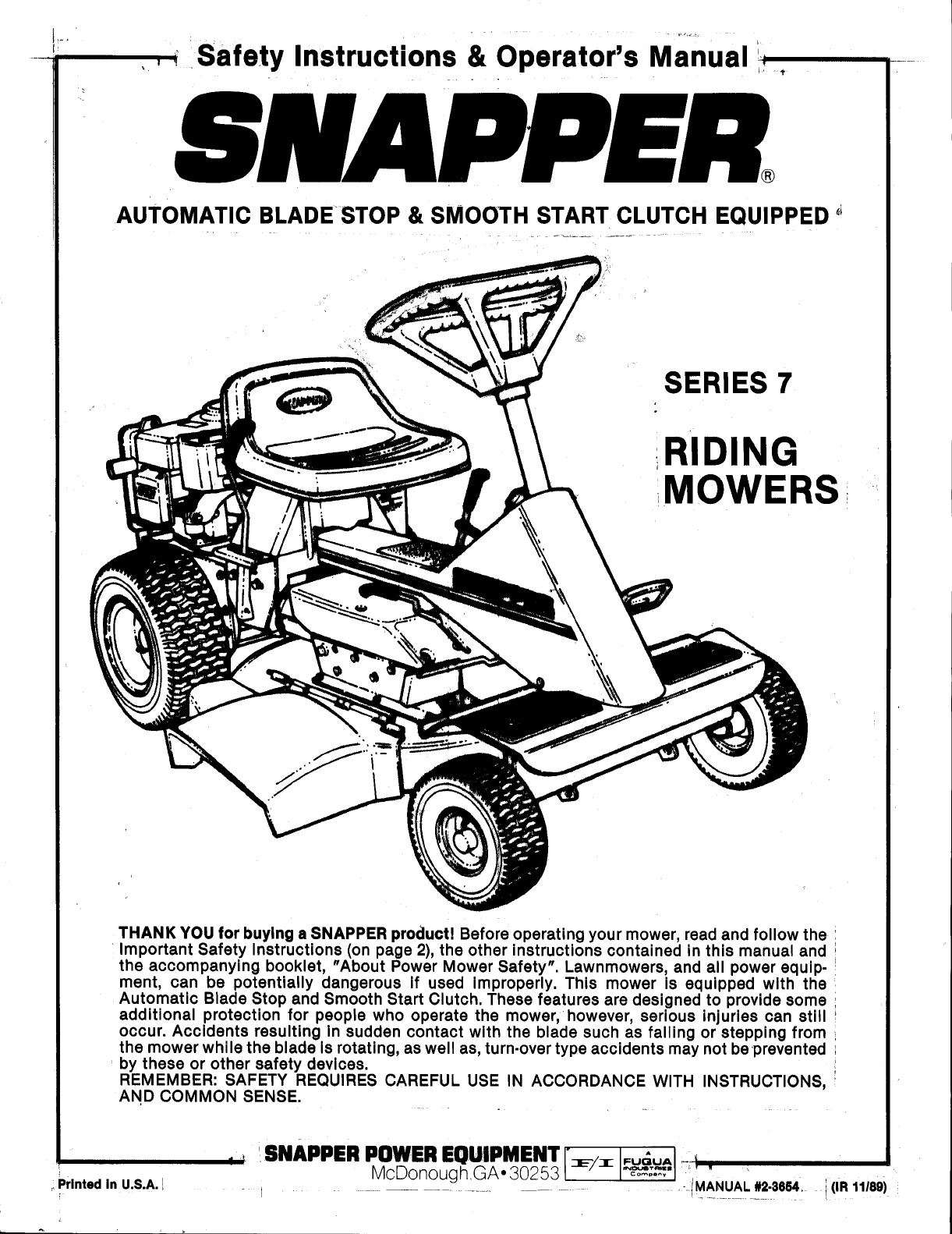 Snapper deals mower manual